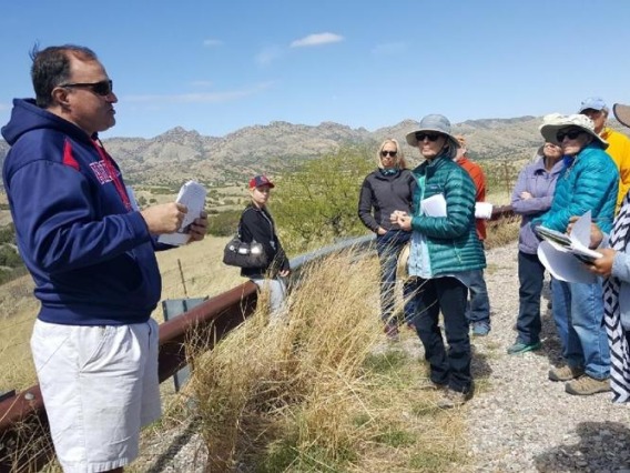 University of Arizona professor and Cienega Water Partnership board chairman Tom Meixner talked about the Rosemont Mine during a tour stop along Arizona State Route 82