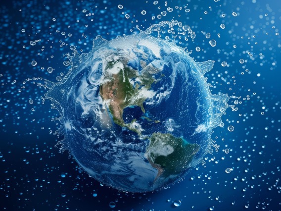Water Resources Earth Globe with Surrounding Water Spray