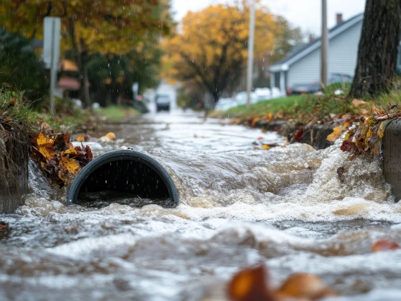 Storm Drain Overflowing from Flooding Water