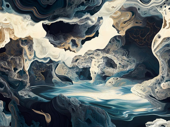 Water Amidst Ancient Rock Formations Fossil Waves