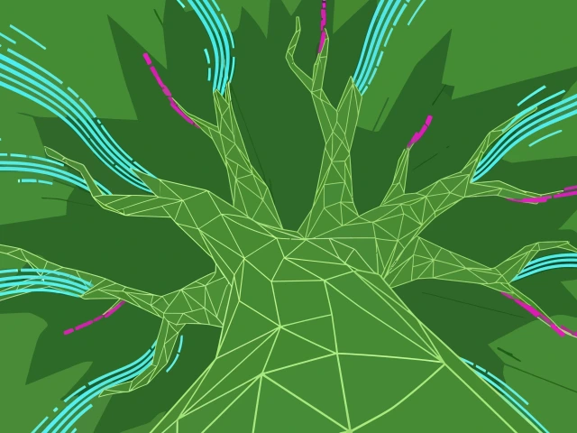 Network Visualization Interconnected Data Flow Around Geometric Tree