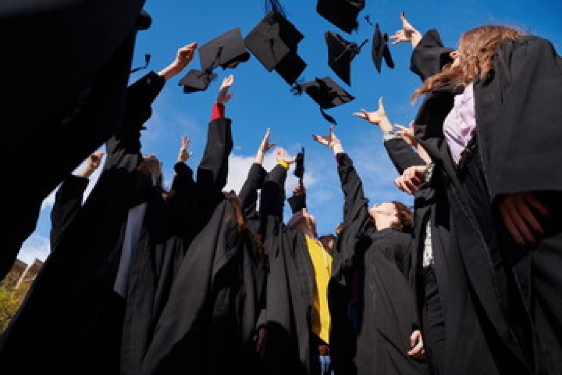 Graduating Students Throwing Caps Image