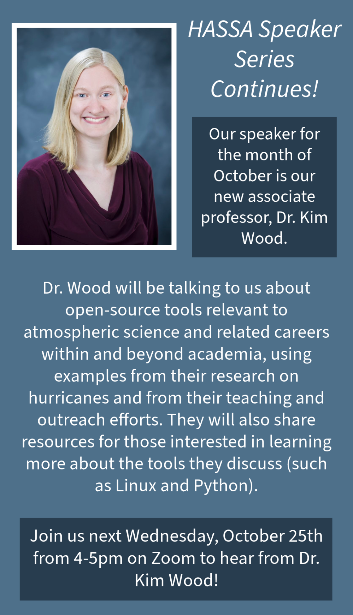 HASSA Speaker Series Dr Kim Wood