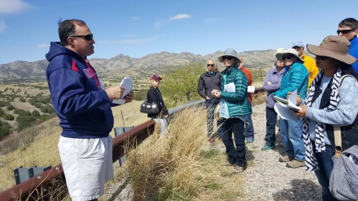 University of Arizona professor and Cienega Water Partnership board chairman Tom Meixner talked about the Rosemont Mine during a tour stop along Arizona State Route 82