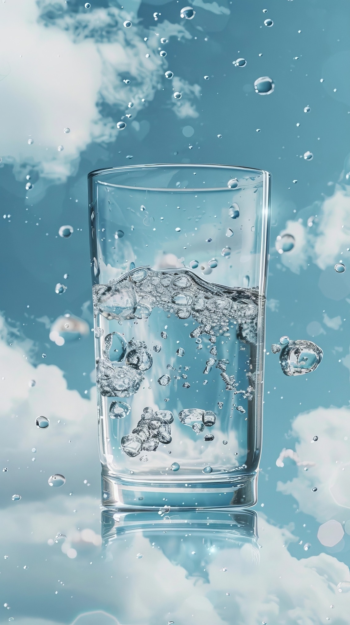 Water Glass in Sky with Clouds