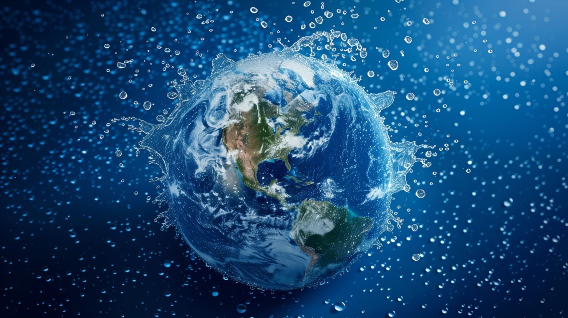 Water Resources Earth Globe with Surrounding Water Spray
