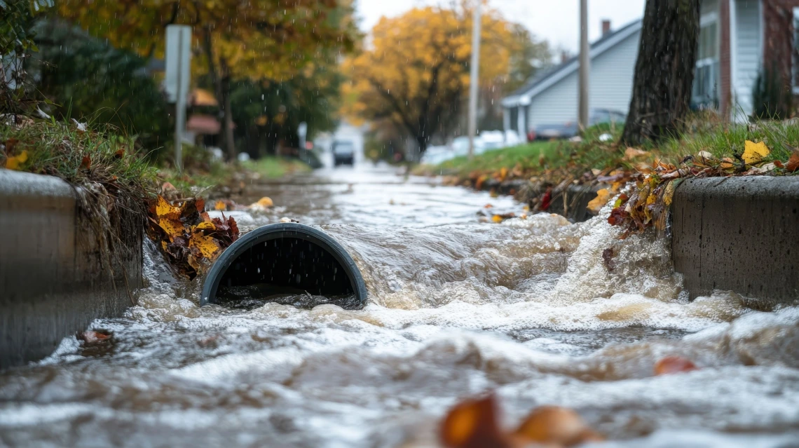 Storm Drain Overflowing from Flooding Water