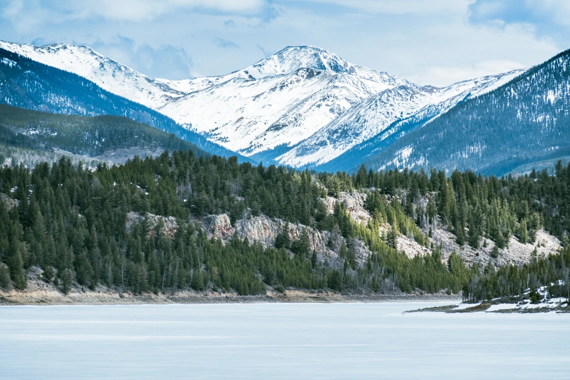 Rocky Mountains in Winter at Dillon Reservoir Colorado USA