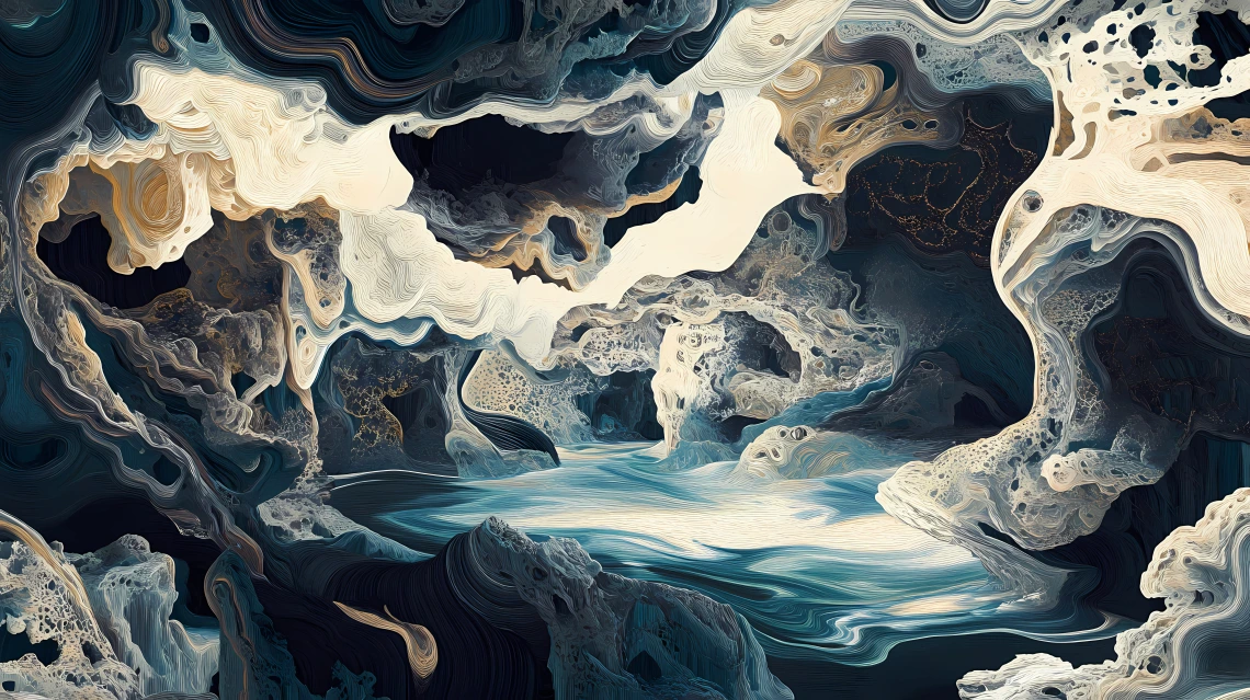 Water Amidst Ancient Rock Formations Fossil Waves