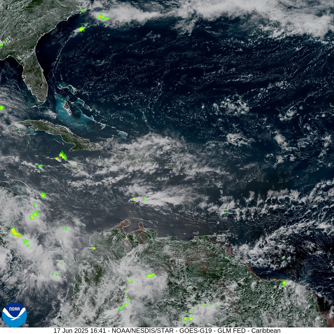 June 17 2025 NOAA NESDIS STAR GOES19 GLM FED Caribbean