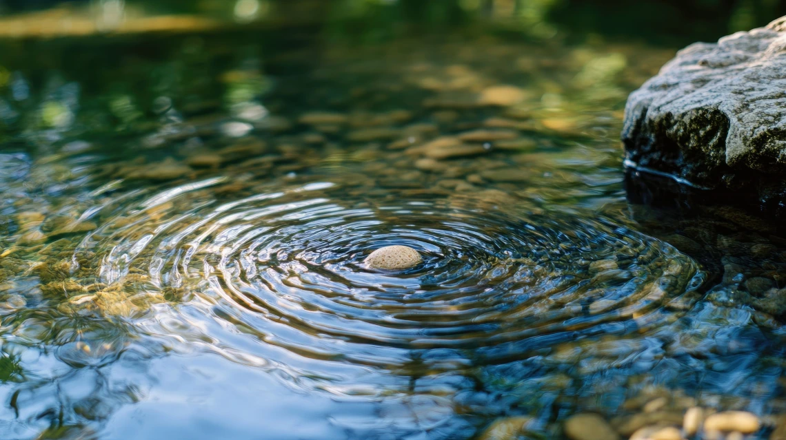 Stone Creating Ripples in Peaceful Pond