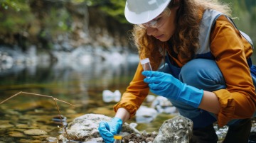 Female Hydrologist Taking Water Sample